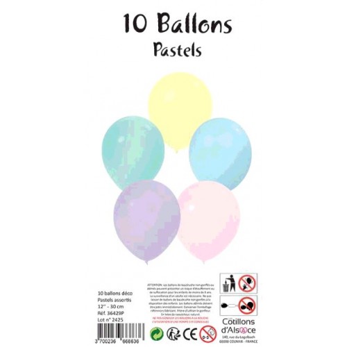 SACHET 10 BALLONS PASTEL DIAMETRE 30CM