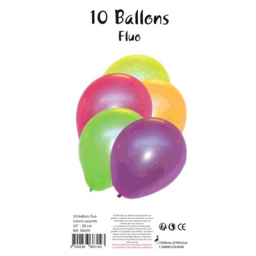 SACHET 10 BALLONS ASSORTIS FLUO