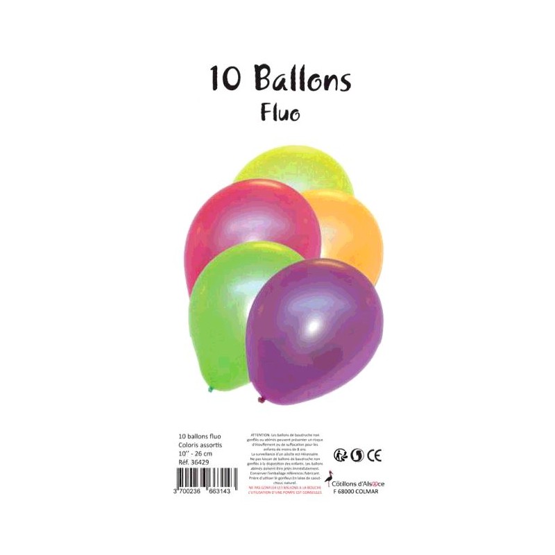 SACHET 10 BALLONS ASSORTIS FLUO