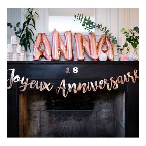 GUIRLANDE JOYEUX ANNIVERSAIRE ROSE GOLD METALLISE 1M80