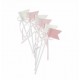 6 DRAPEAUX /PIC VELOURS ROSE ET BLANC AVEC NOEUD SATIN