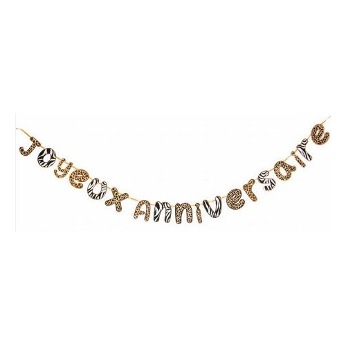 GUIRLANDE JOYEUX ANNIVERSAIRE SAFARI  DORURE OR 3METRES