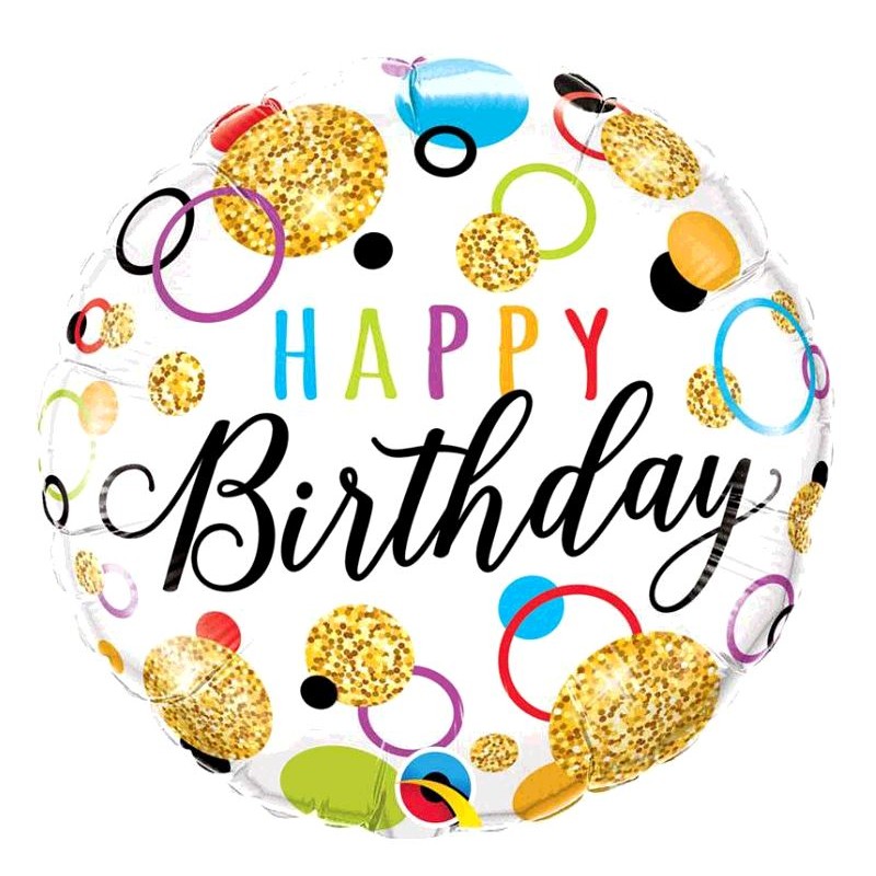 BALLON ALU H.BIRTHDAY GLITTER DOTS DIAMETRE 45CM