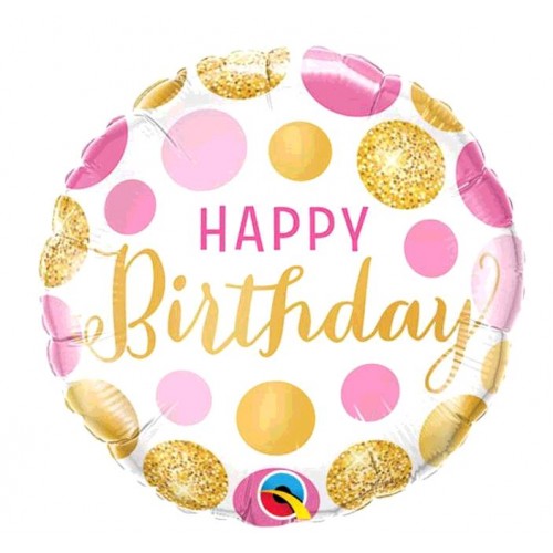 BALLON ALU HAPPY BIRTHDAY PINK/GOLD DIAMETRE 23CM