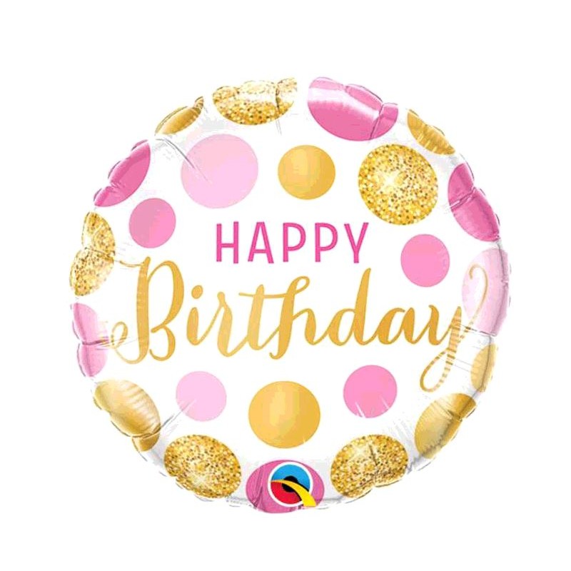 BALLON ALU HAPPY BIRTHDAY PINK/GOLD DIAMETRE 23CM