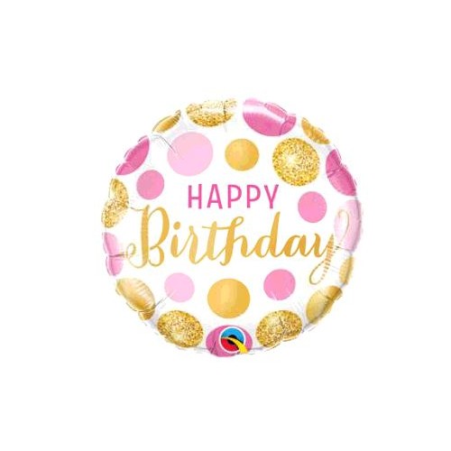 BALLON ALU HAPPY BIRTHDAY PINK/GOLD DIAMETRE 23CM