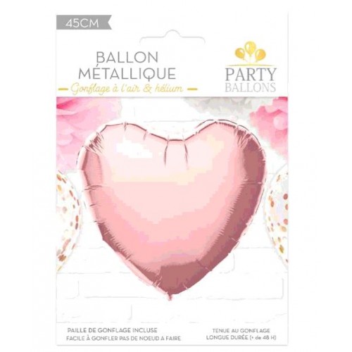 BALLON METAL ROSE DORE COEUR