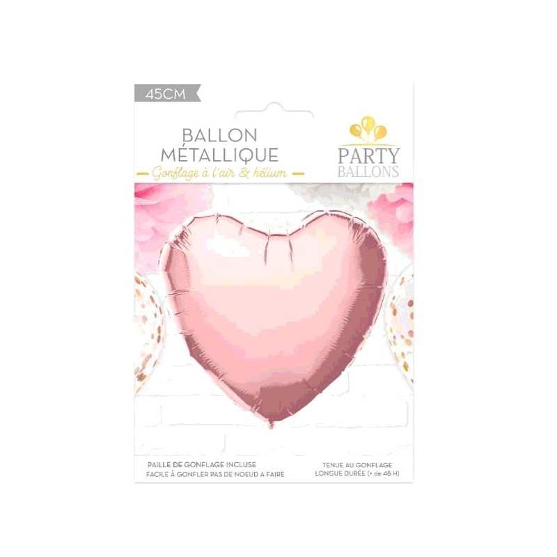 BALLON METAL ROSE DORE COEUR