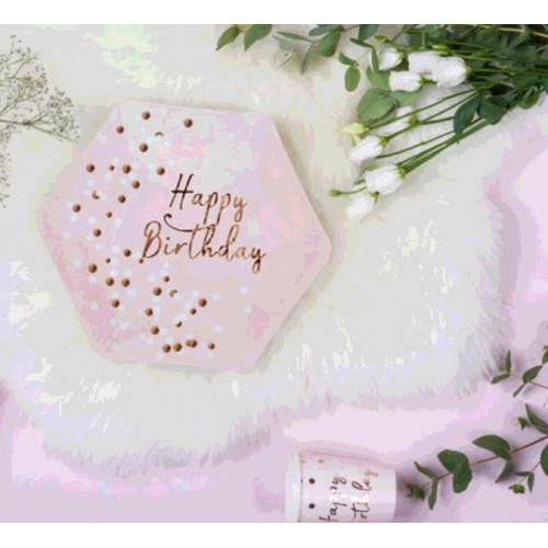 8 ASSIETTES HAPPY BIRTHDAY ROSE GOLD