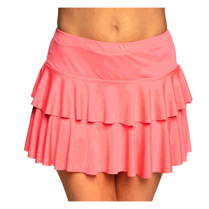 MINI JUPE RUFFLES ROSE FLUO