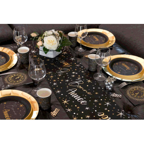 CHEMIN DE TABLE REVEILLON NOIR