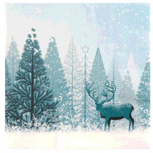 20 SERVIETTES FORÊT HIVER BLEU GLACIAL
