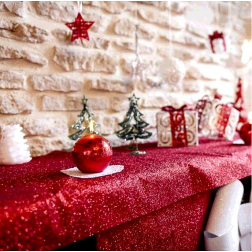 CHEMIN DE TABLE PAILLETTES ROUGE ETINCELLANT