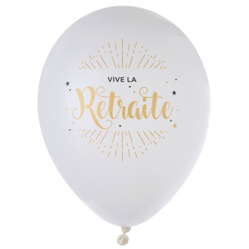 8 BALLONS RETRAITE BLANC/OR