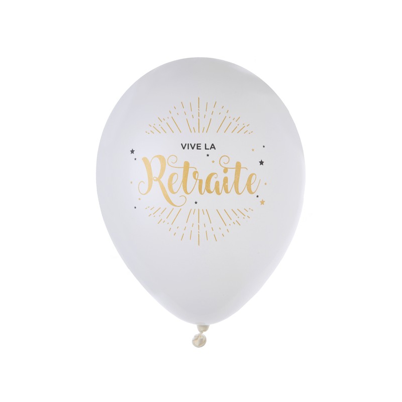 8 BALLONS RETRAITE BLANC/OR