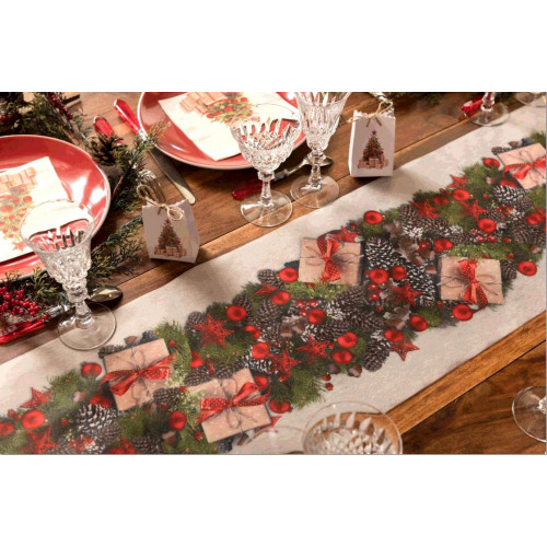 CHEMIN DE TABLE NOËL TRADITIONNEL ROUGE