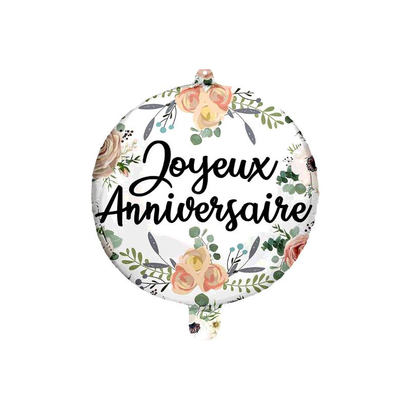 BALLON ALU JOYEUX ANNIVERSAIRE FLEURS ROMANTIQUE