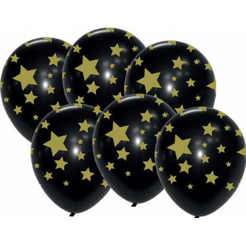 6 BALLONS NOIRS ETOILES OR