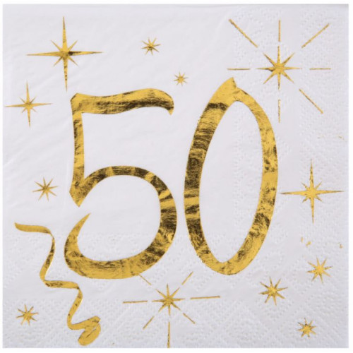 20 SERVIETTES AGE 50 ANS METAL BLANC