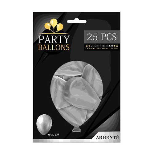 25 BALLONS ARGENT DIAMETRE 30CM