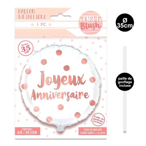 BALLON METALIQUE PARTY BLUSH DIAMETRE 35CM