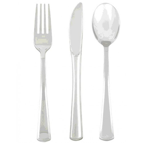 18 COUVERTS PLASTIQUES ARGENT