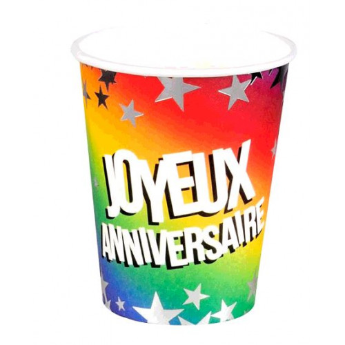 6 GOBELETS JOYEUX ANNIVERSAIRE 25CL