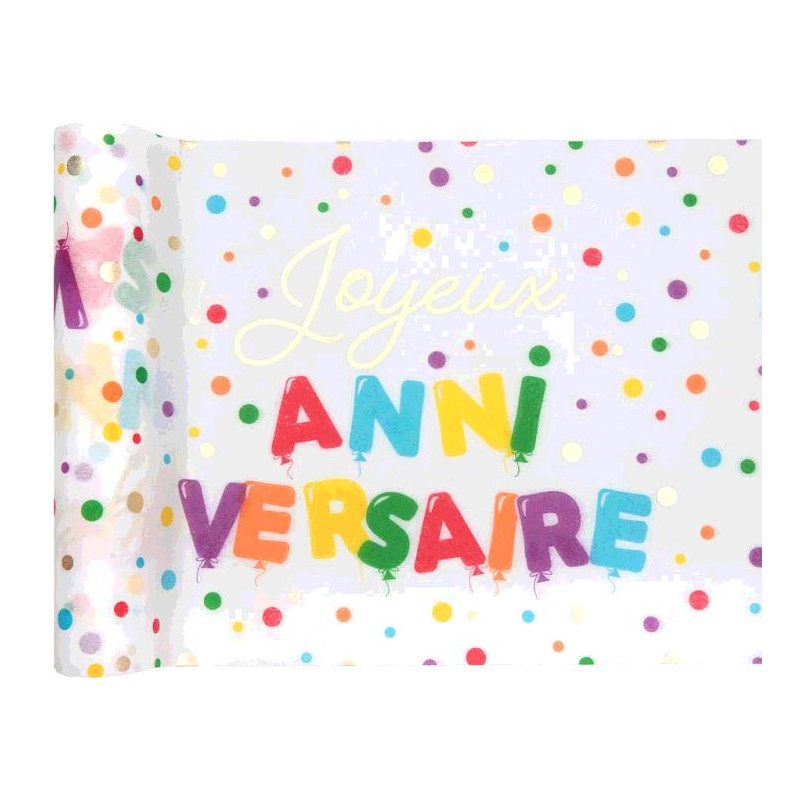 CHEMIN TABLE ANNIVERSAIRE BALLONS MULTICOLORE