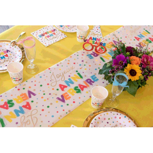 CHEMIN TABLE ANNIVERSAIRE BALLONS MULTICOLORE