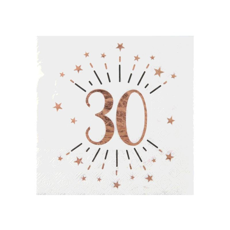 10 SERVIETTES AGE 30 ANS ROSE GOLD