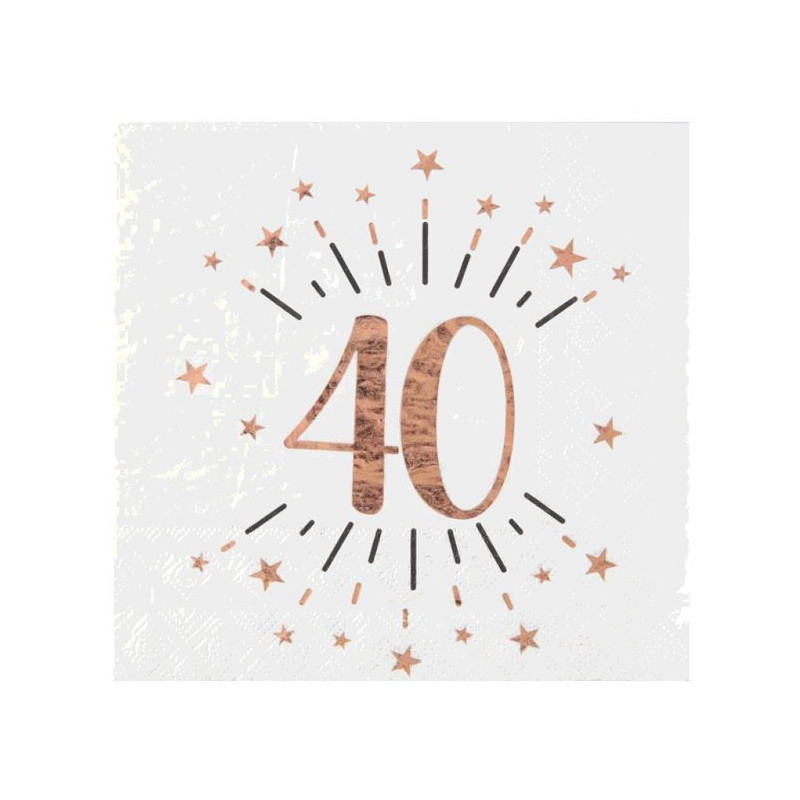 10 SERVIETTES AGE 40 ANS ROSE GOLD