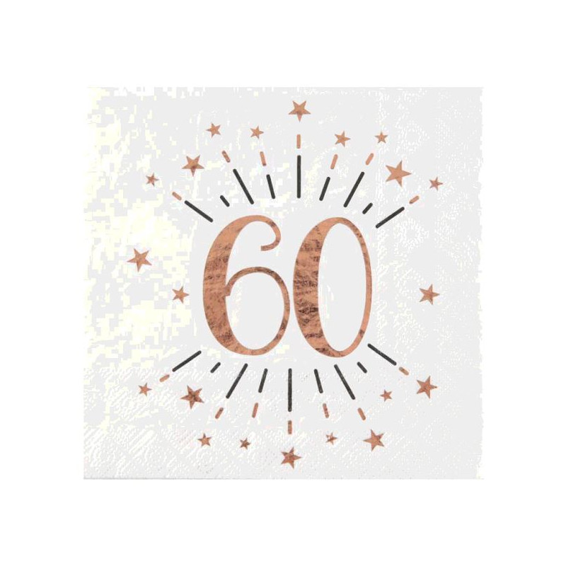 10 SERVIETTES AGE 60 ANS ROSE GOLD