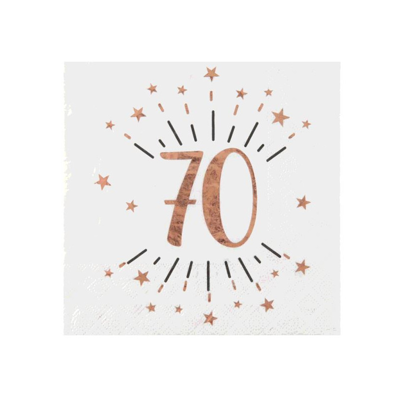 10 SERVIETTES AGE 70 ANS ROSE GOLD