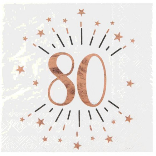 10 SERVIETTES AGE 80 ANS ROSE GOLD