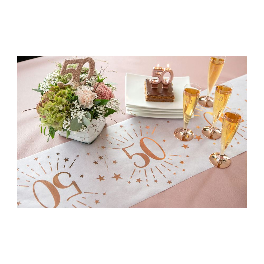 Fête/ anniversaire / âge avec chemin de table op rol - texte 20 ans - blanc  / or rose
