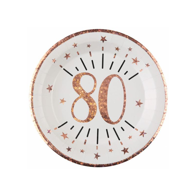 10 ASSIETTES AGE 80 ANS ROSE GOLD