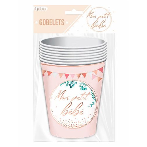 6 GOBELETS BABY SHOWER FILLE