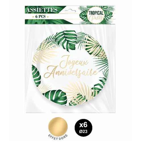 6 ASSIETTES ANIVERSAIRE TROPICAL