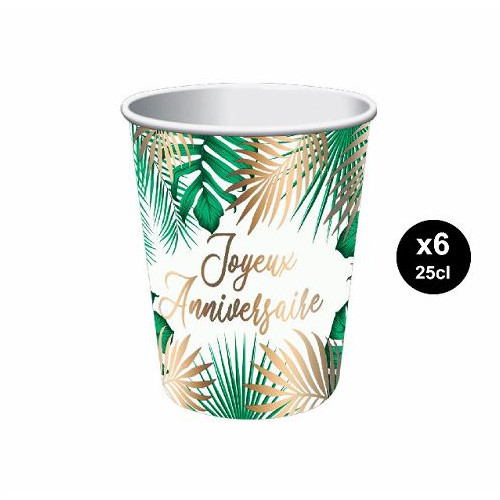 6 GOBELETS ANNIVERSAIRE TROPICAL