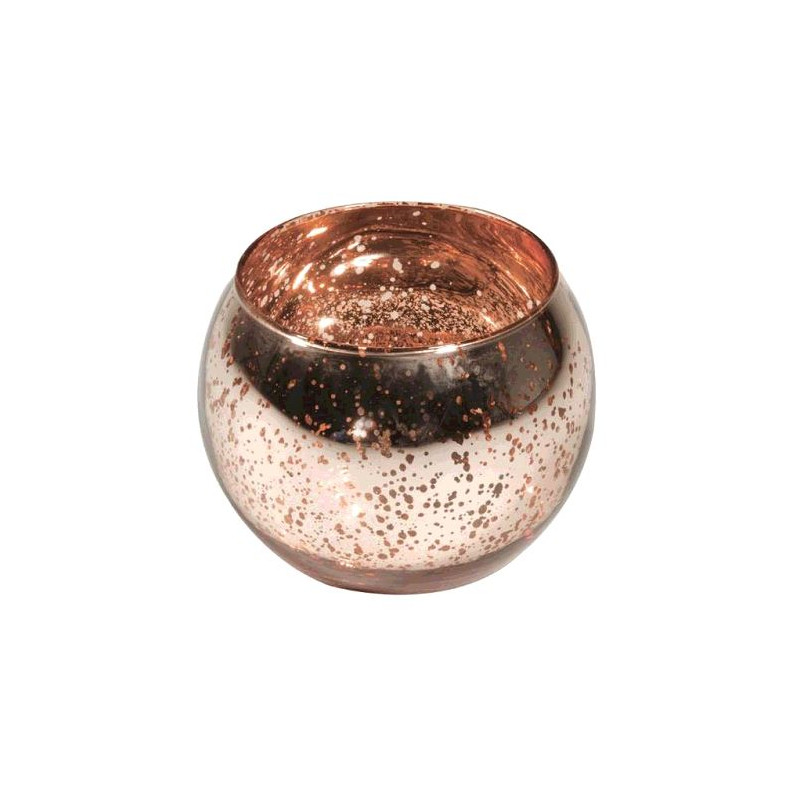 BOUGEOIR BOULE OR ROSE METAL 10cm X 8 cm