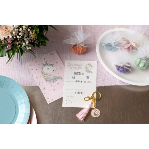 6 CARTES INVITATION LICORNE ROSE