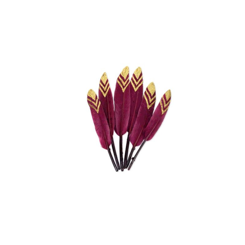 6 PLUMES ETHNIQUES MARSALA / OR 12-14CM