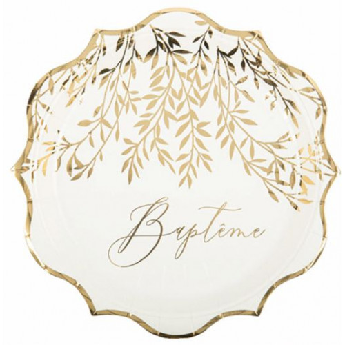 8 ASSIETTES BAPTÊME JOLIS  BLANCHES ET OR 22.5CM