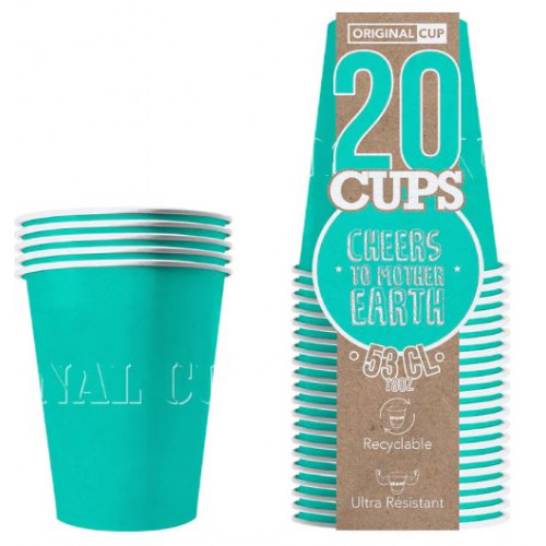 20 GOBELETS CARTON TURQUOISES 53CL