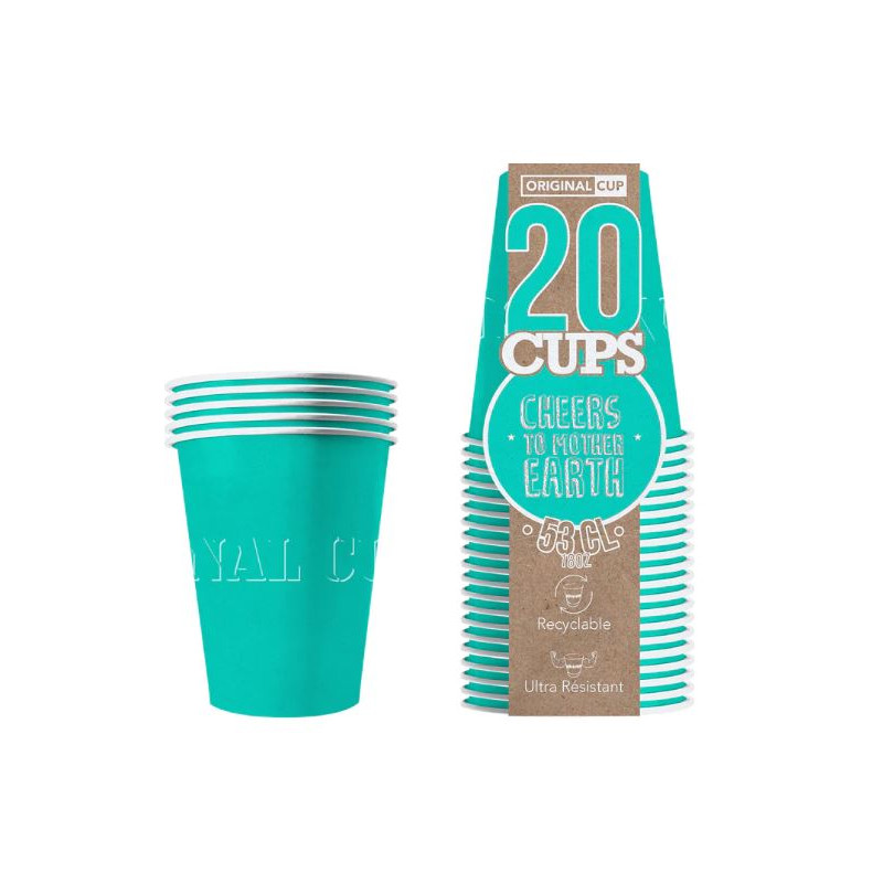 20 GOBELETS CARTON TURQUOISES 53CL