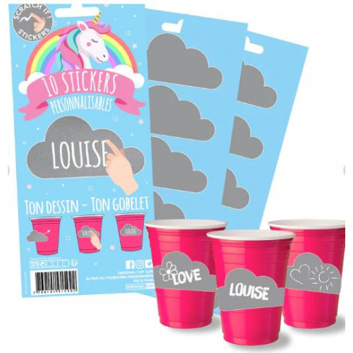 10 STICKERS LICORNE GOBELETS