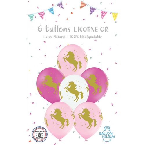 6 BALLONS OR LICORNE 30CM