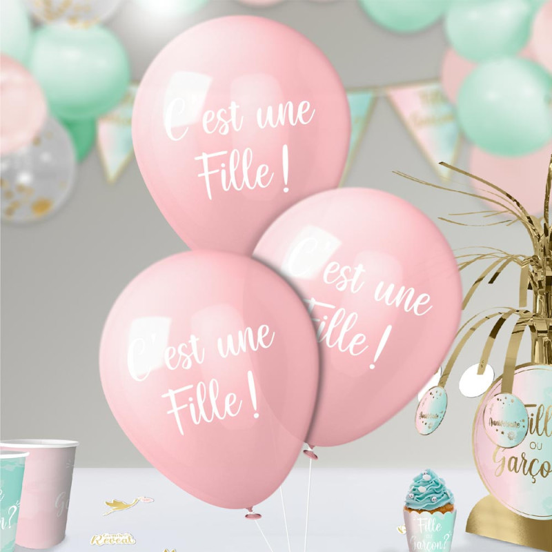 8 BALLONS FILLE GENDER REVEAL