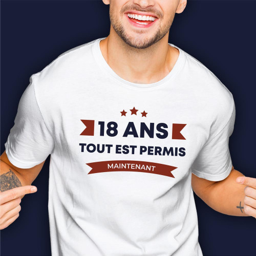 T-SHIRT &quot;18 ANS TOUT EST PERMIS&quot; XL