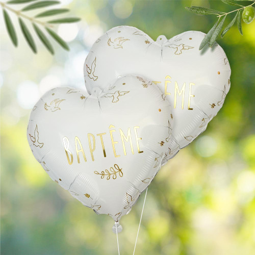 BALLON METALLIQUE COEUR BAPTEME